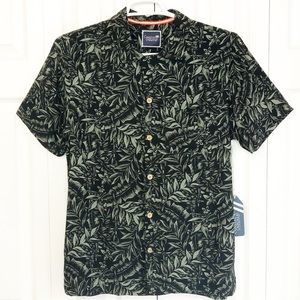NWT Coastal Casuals Caribbean Joe Black Palm Leaf Print Shirt Medium